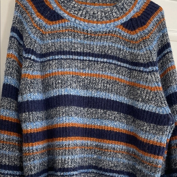 Really Warm Striped Blue and Orange Women's Sweater - Picture 3 of 3